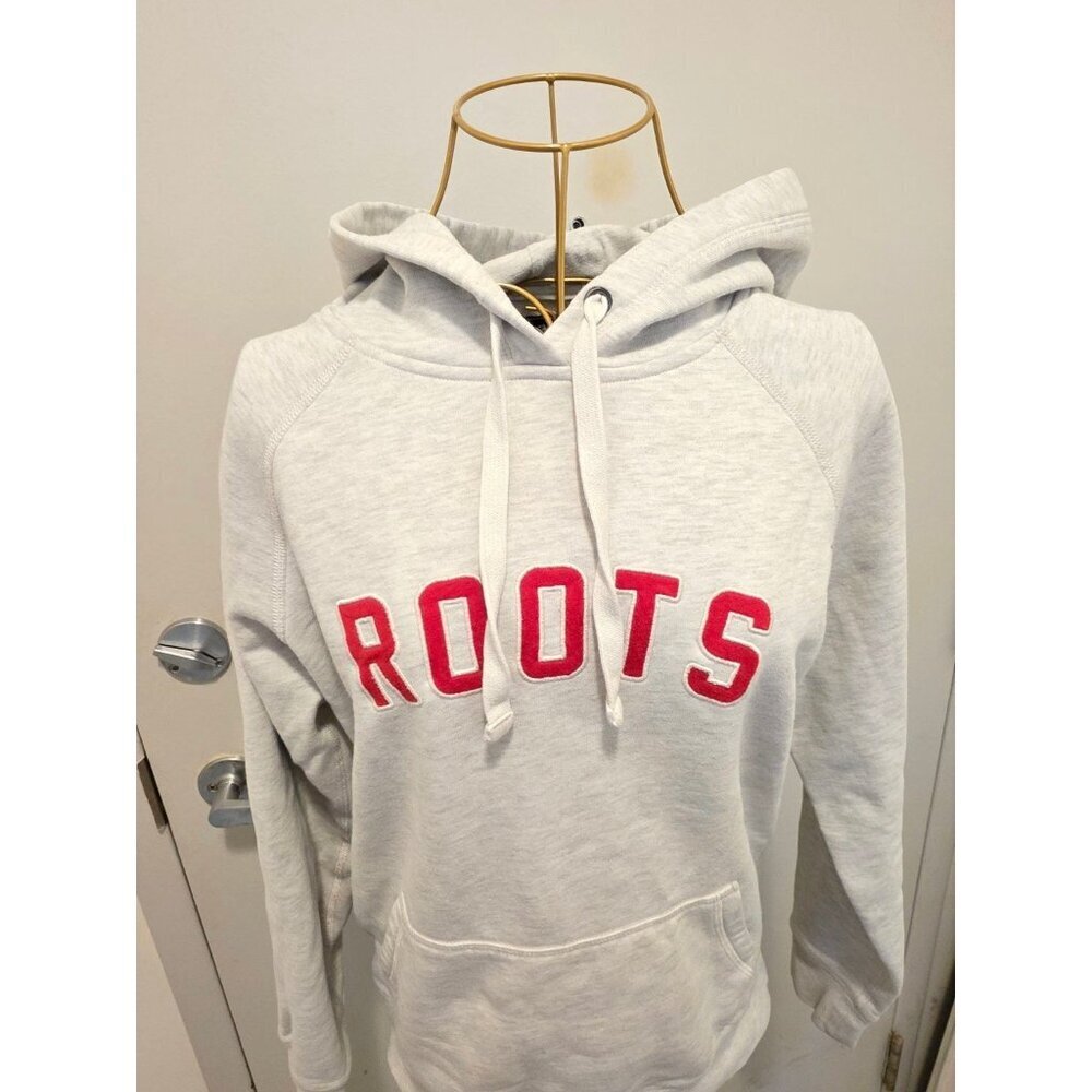 Roots Women's Hoodie Sweatshirt Light Gray Small Drawstring - Picture 2 of 16